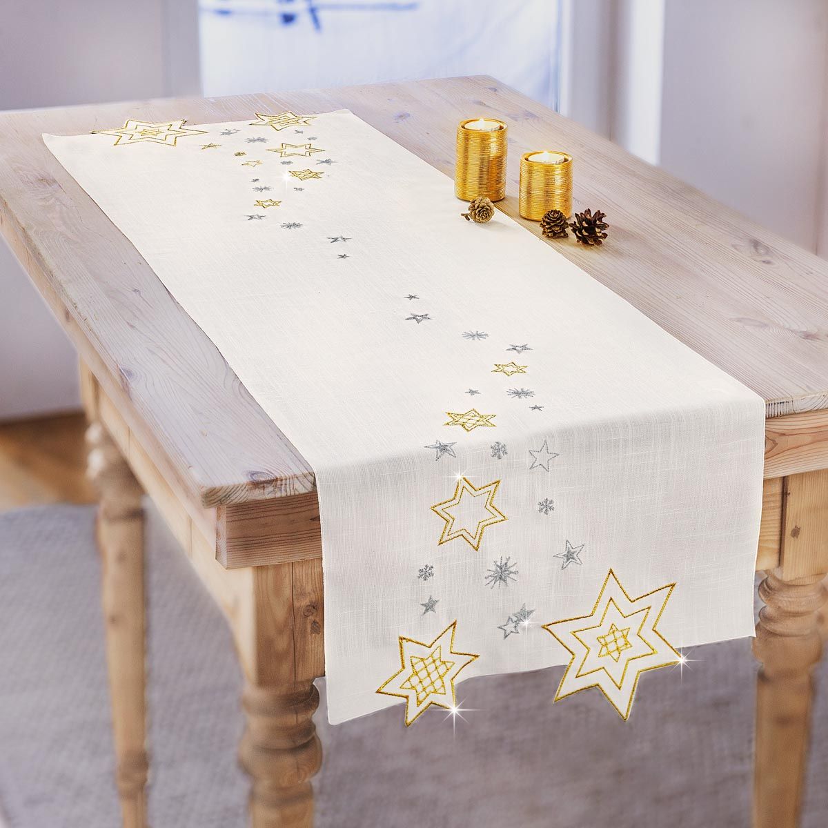 Weltbild Běhoun na stůl Hvězdy, bílý, 140 x 40 cm - Velký Košík