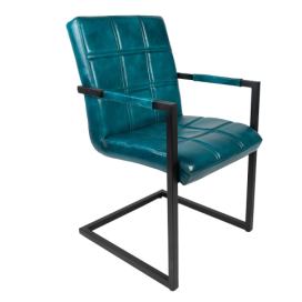 Tyrkysová kožená jídelní židle s područkami Finnio - 51*62*89 cm Clayre & Eef