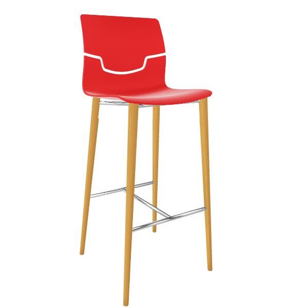 GABER - Barová židle SLOT BL - vysoká, červená/buk - 