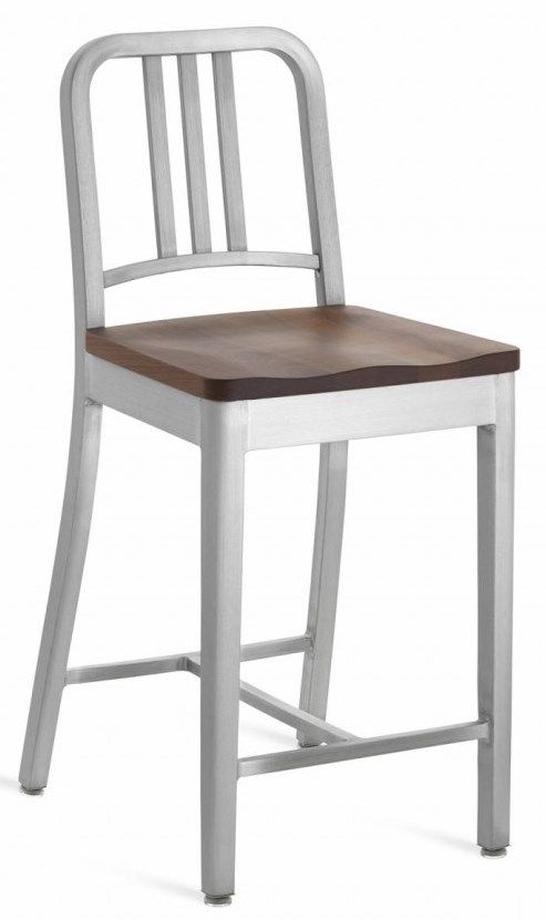 EMECO - Barová židle s dřevěným sedákem NAVY - nízká - 