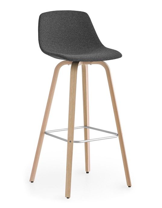 LAPALMA - Barová židle MIUNN vysoká s dřevěnou podnoží, čalouněná - 