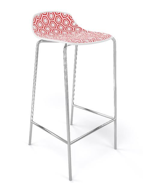 GABER - Barová židle ALHAMBRA vysoká, bíločervená/chrom - 