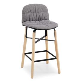 MIDJ - Čalouněná barová židle LIÙ, dřevěná podnož