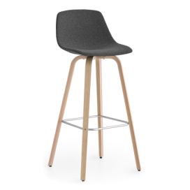 LAPALMA - Barová židle MIUNN vysoká s dřevěnou podnoží, čalouněná