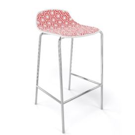GABER - Barová židle ALHAMBRA nízká, bíločervená/chrom