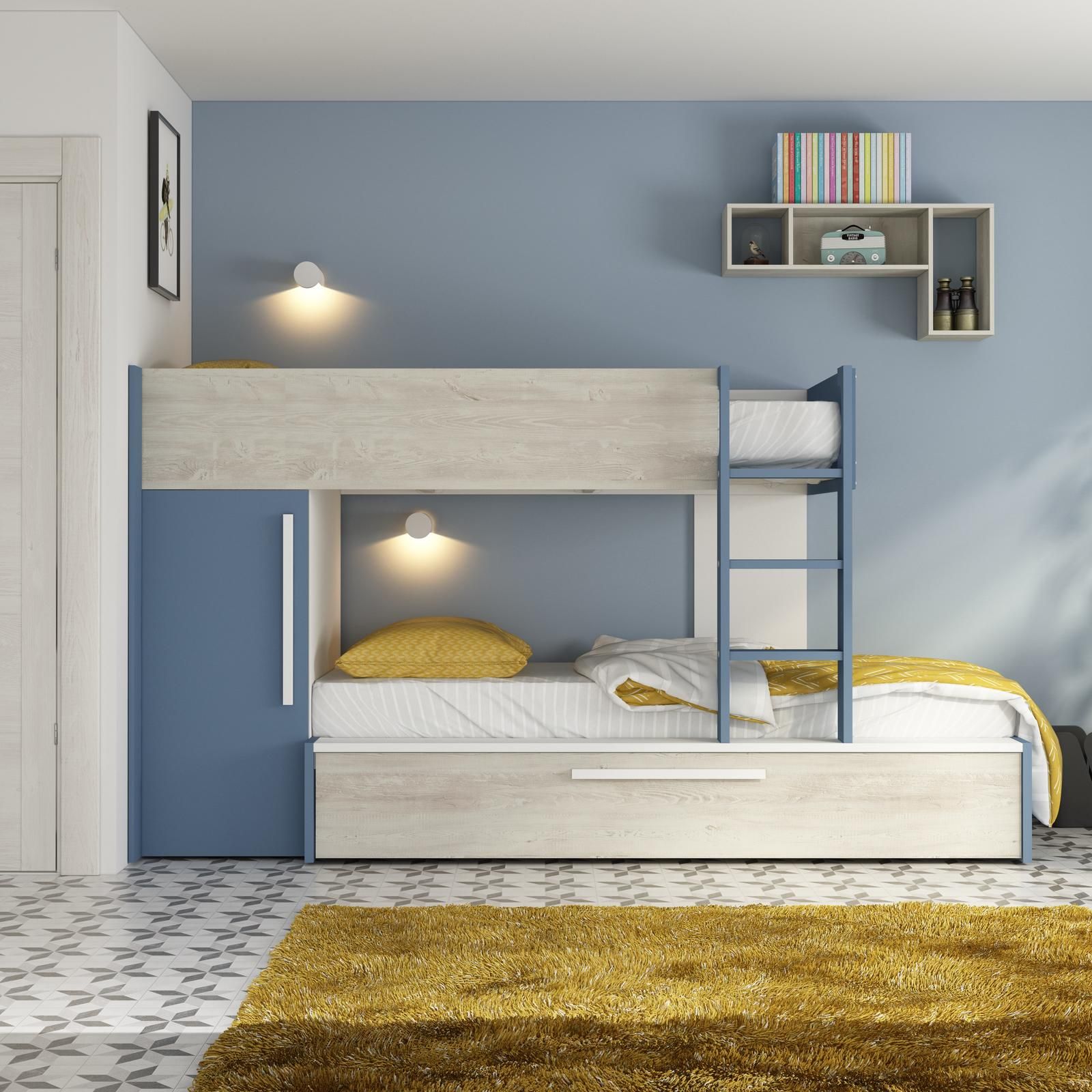 Aldo Patrová postel pro tři s šatní skříní Multi smoky blue - Nábytek ALDO