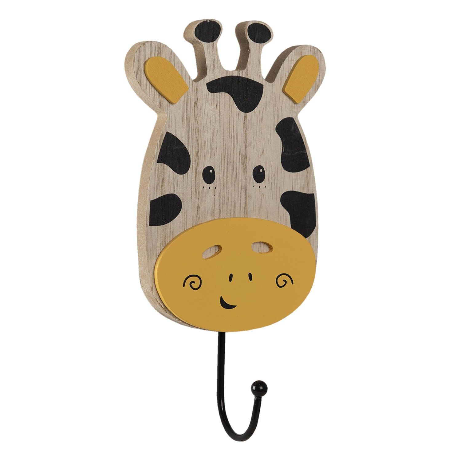 Nástěnný kovový háček s dřevěnou hlavou žirafy - 11*4*21 cm Clayre & Eef - LaHome - vintage dekorace