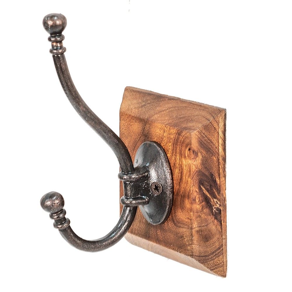 Nástěnný kovový háček na dřevěné desce  - 10*10*15 cm Clayre & Eef - LaHome - vintage dekorace