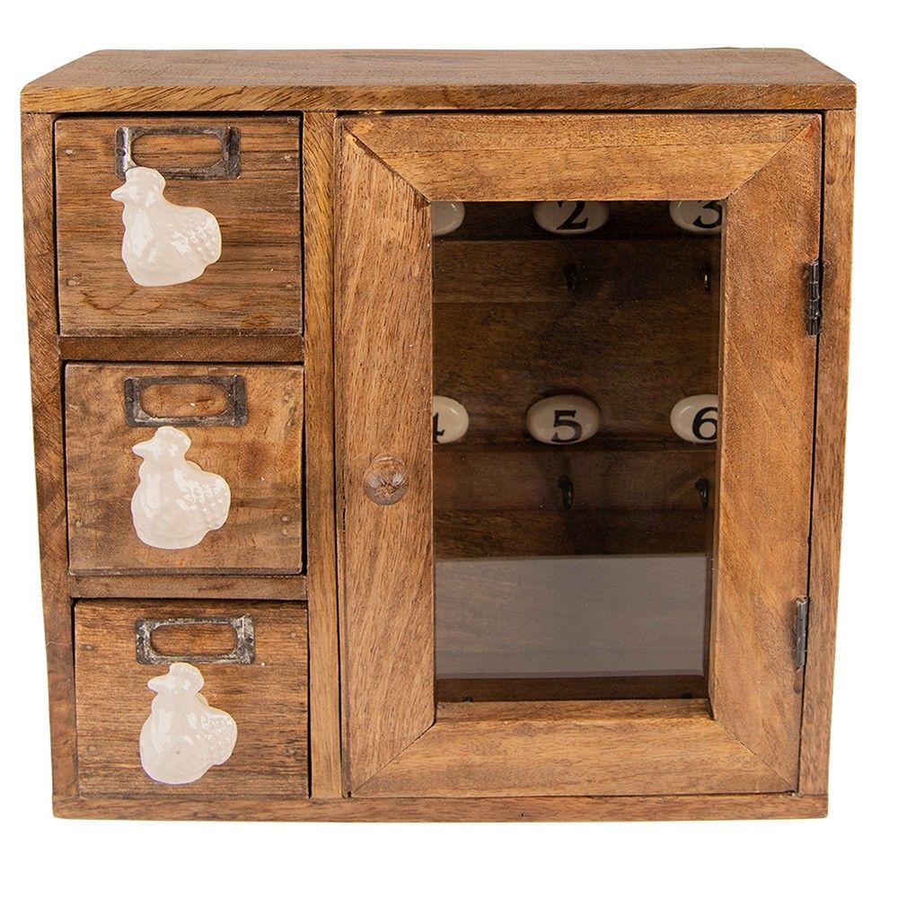 Dřevěná nástěnná skříňka na klíče se šuplíčky Chick Bei  - 31*10*31 cm Clayre & Eef - LaHome - vintage dekorace