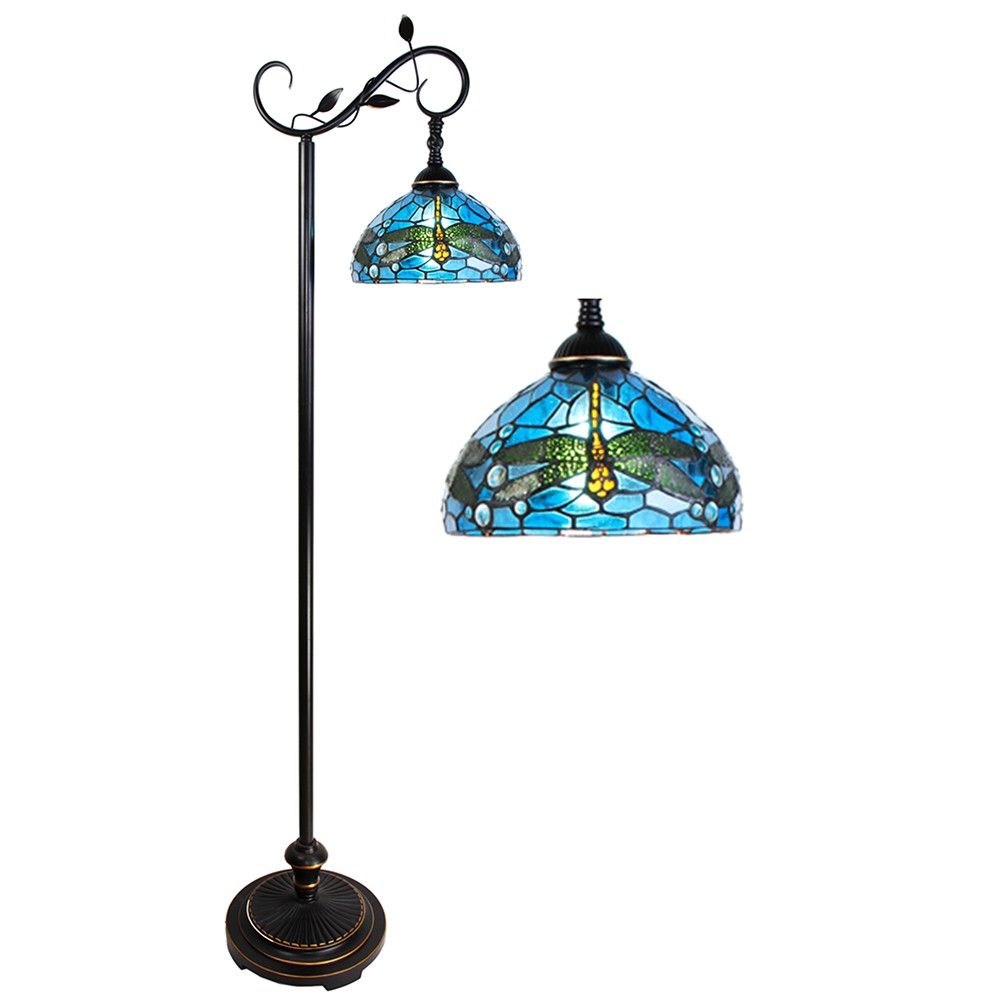 Modrá stojací Tiffany lampa s vážkami Dragonfly - 36*25*152 cm E27/max 1*60W Clayre & Eef - LaHome - vintage dekorace