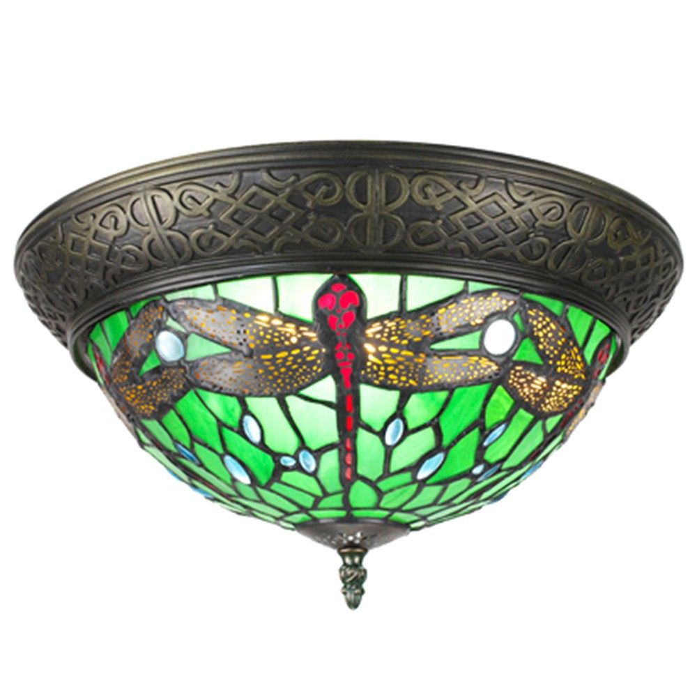 Zelené stropní Tiffany světlo s vážkami Dragonfly - Ø 38*20 cm E14/max 2*25W Clayre & Eef - LaHome - vintage dekorace