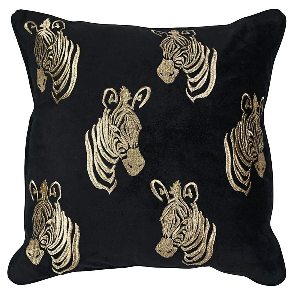 Černý sametový polštář se zlatými zebrami - 45*45*16cm Mars & More - LaHome - vintage dekorace