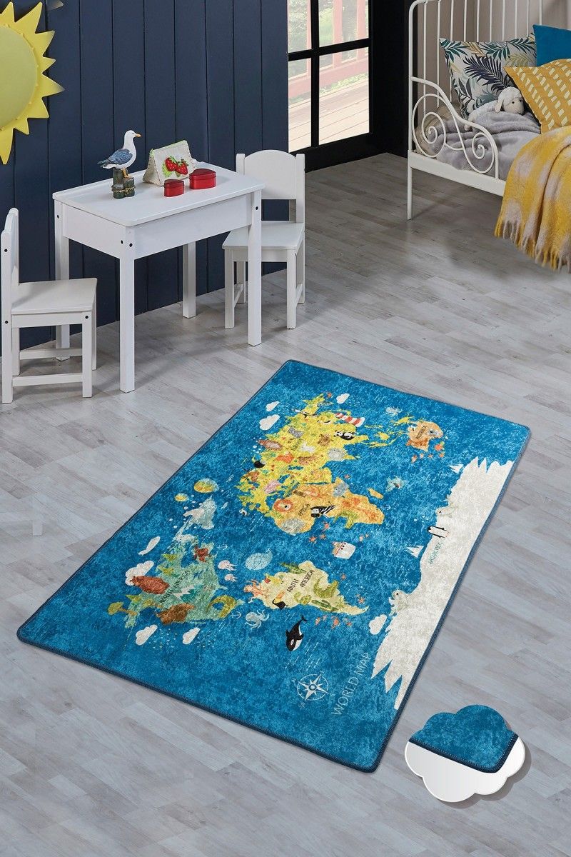 Conceptum Hypnose Dětský koberec World Map 140x190 cm modrý - Houseland.cz