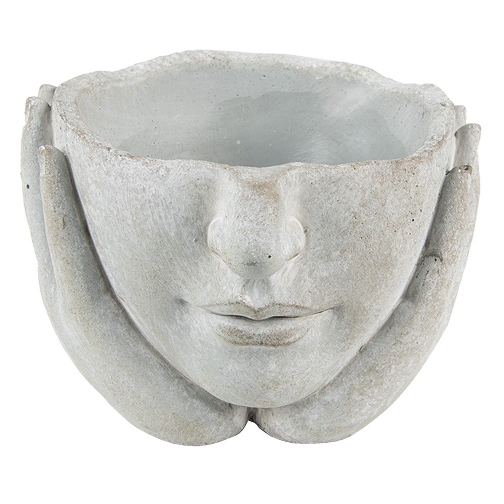 Šedý cementový květináč hlava ženy v dlaních S - 17*17*11 cm Clayre & Eef - LaHome - vintage dekorace