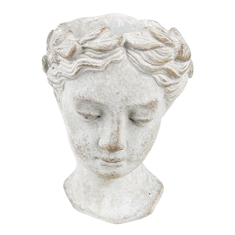 Šedý antik cementový nástěnný květináč hlava ženy - 11*11*17 cm Clayre & Eef - LaHome - vintage dekorace