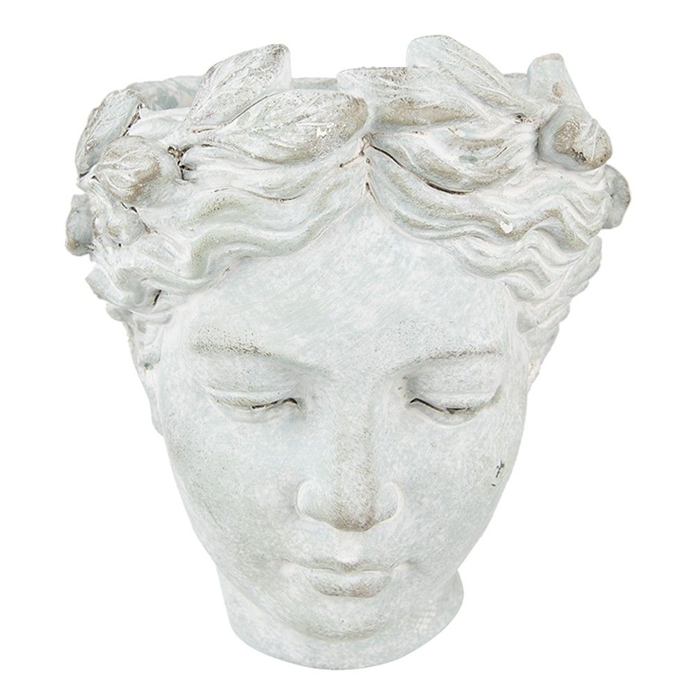 Šedý antik cementový nástěnný květináč hlava ženy - 17*13*21 cm Clayre & Eef - LaHome - vintage dekorace