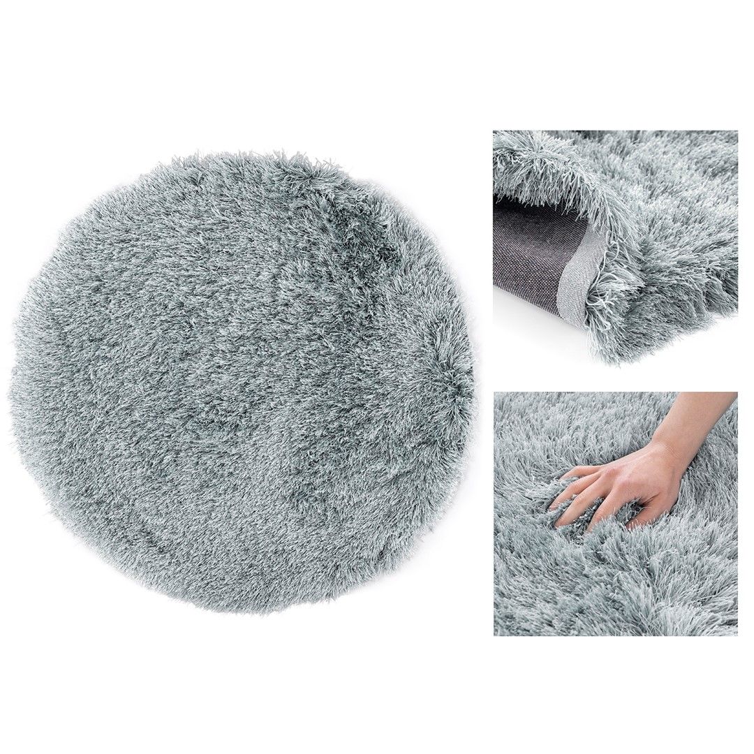Kulatý světle šedý koberec FLORO 80 cm s vysokým vlasem - Výprodej Povlečení