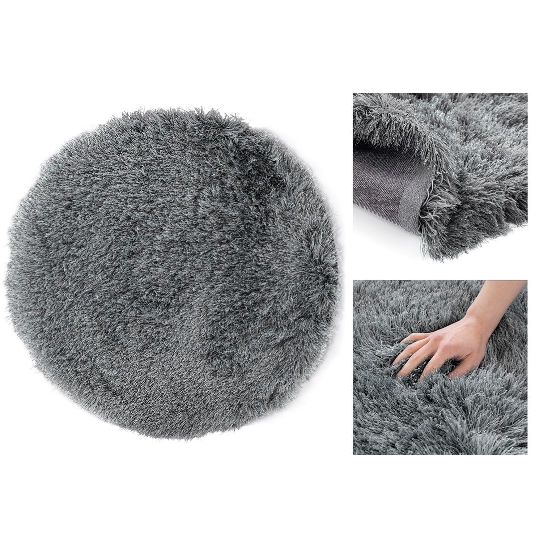 Kulatý tmavě šedý koberec FLORO 80 cm s vysokým vlasem - Výprodej Povlečení