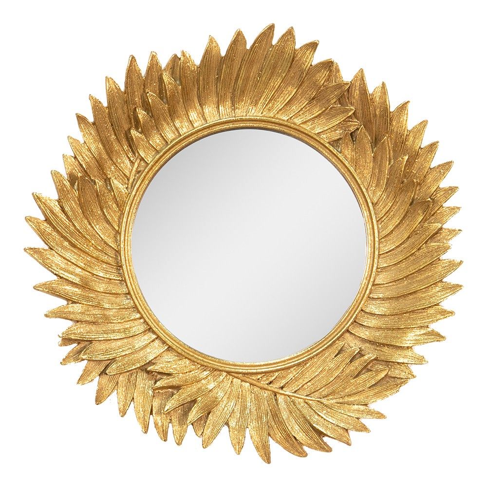 Zlaté antik nástěnné zrcadlo s ozdobným lemem s listy - Ø 25*3 cm Clayre & Eef - LaHome - vintage dekorace