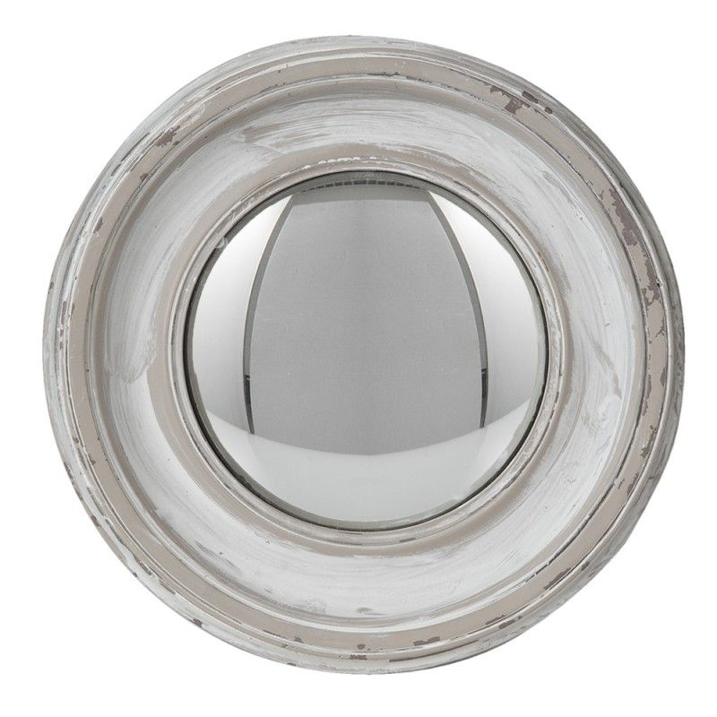 Bílo-šedé antik nástěnné vypouklé dekorační zrcadlo - Ø 23*3 cm Clayre & Eef - LaHome - vintage dekorace