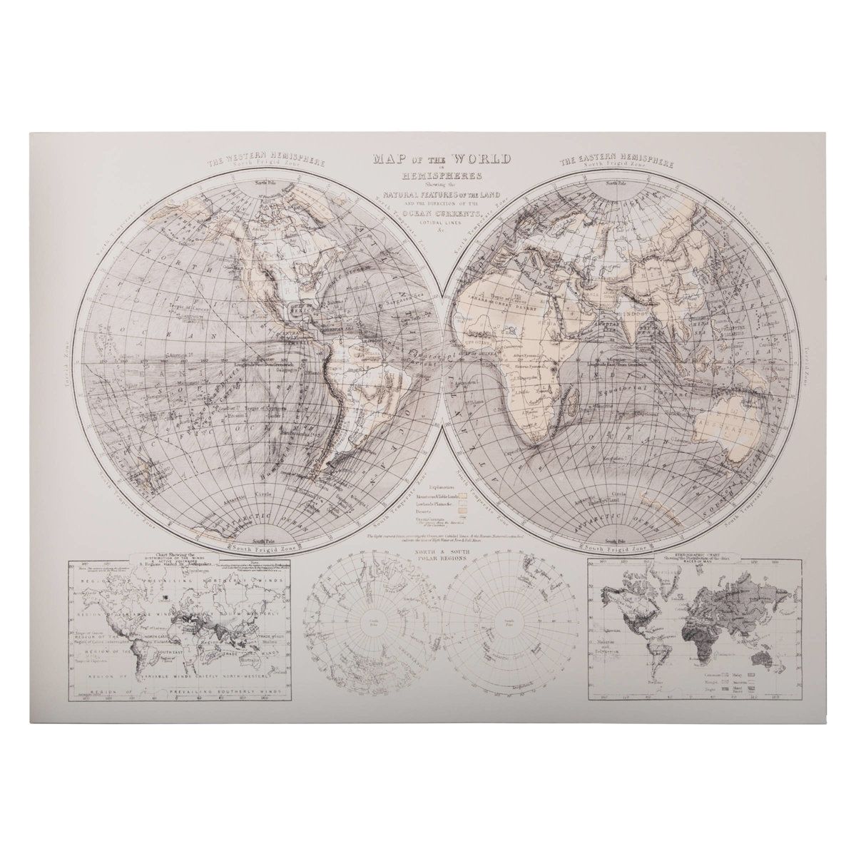 Atmosphera Nástěnná dekorace mapa světa, šedá, 58 x 78 x 2,5 cm - EMAKO.CZ s.r.o.
