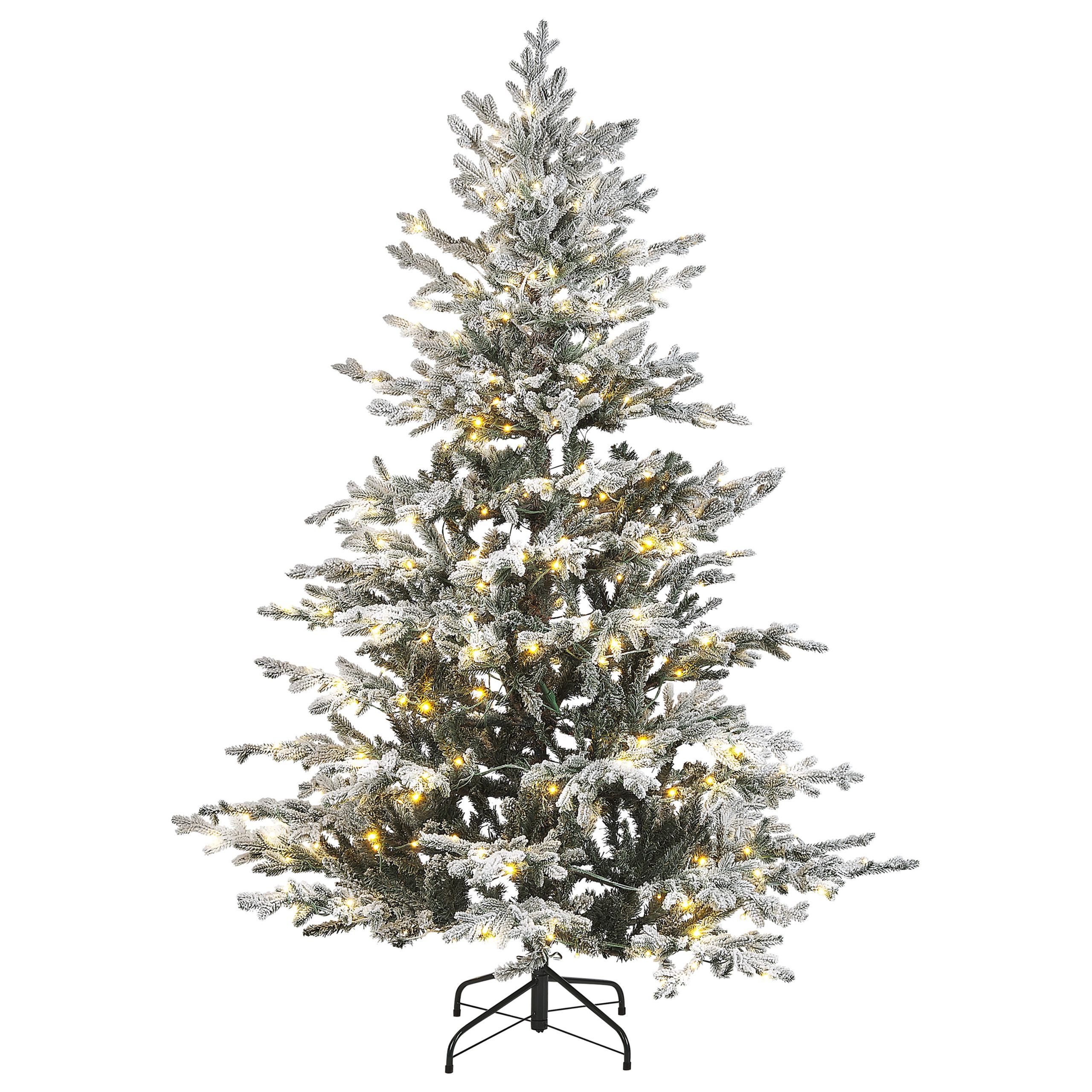 Zasněžený vánoční stromek se světýlky 180 cm bílý BRISCO - Beliani.cz