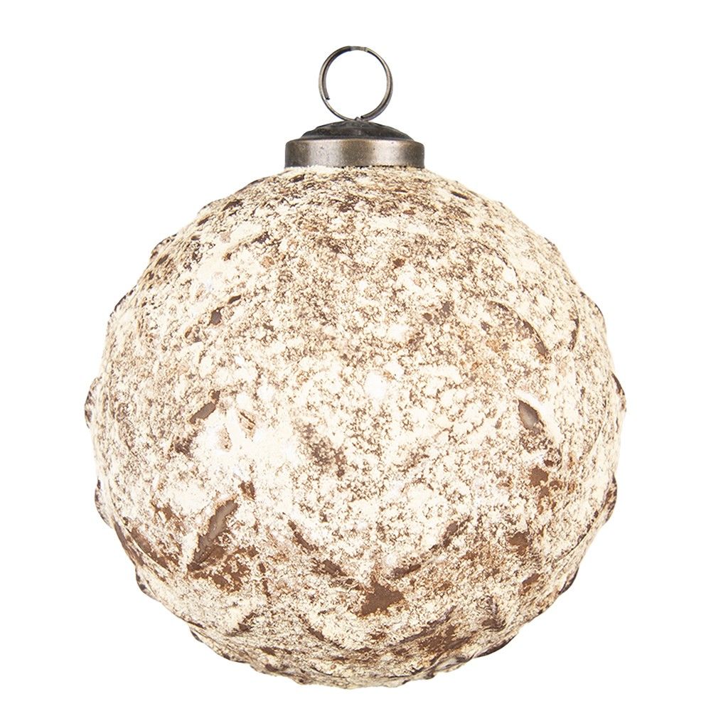 Béžovo-hnědá skleněná vánoční ozdoba koule - Ø12*12 cm Clayre & Eef - LaHome - vintage dekorace
