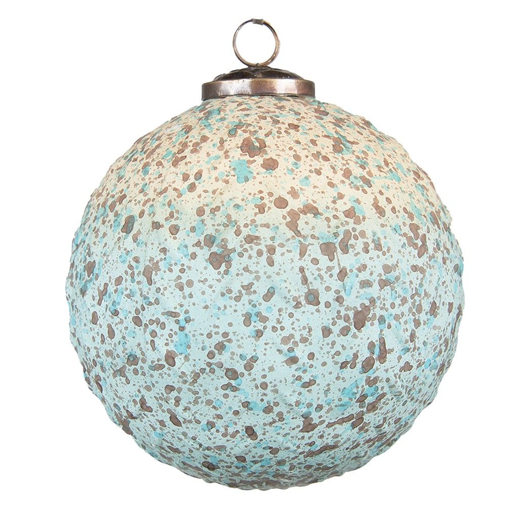 Béžovo-tyrkysová vánoční skleněná ozdoba koule XL - Ø 15*15 cm Clayre & Eef - LaHome - vintage dekorace