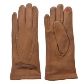 Hnědé dámské rukavice s mašličkou - 8*24 cm  Clayre & Eef
