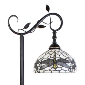 Bílá stojací Tiffany lampa s vážkami Dragonfly - 36*25*152 cm E27/max 1*60W Clayre & Eef