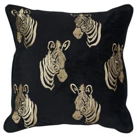 Černý sametový polštář se zlatými zebrami - 45*45*16cm Mars & More LaHome - vintage dekorace