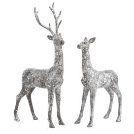 2ks dekorativní soška jelen a laň s glitry - 16*7*37 cm J-Line by Jolipa