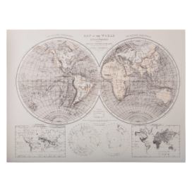Atmosphera Nástěnná dekorace mapa světa, šedá, 58 x 78 x 2,5 cm