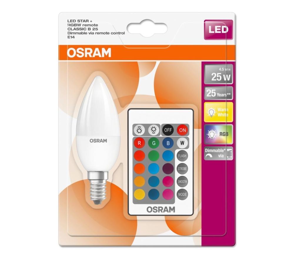 Osram LED RGBW Stmívatelná žárovka STAR E14/4,5W/230V 2700K + DO – Osram  -  Svět-svítidel.cz