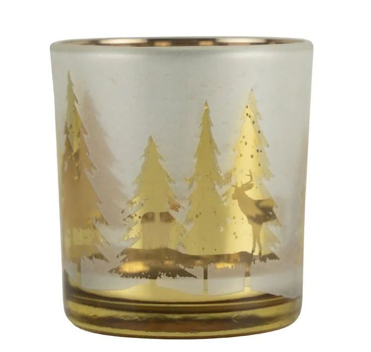 Zlato-bílý skleněný svícen se stromky vel.S - Ø 7*8cm Mars & More - LaHome - vintage dekorace