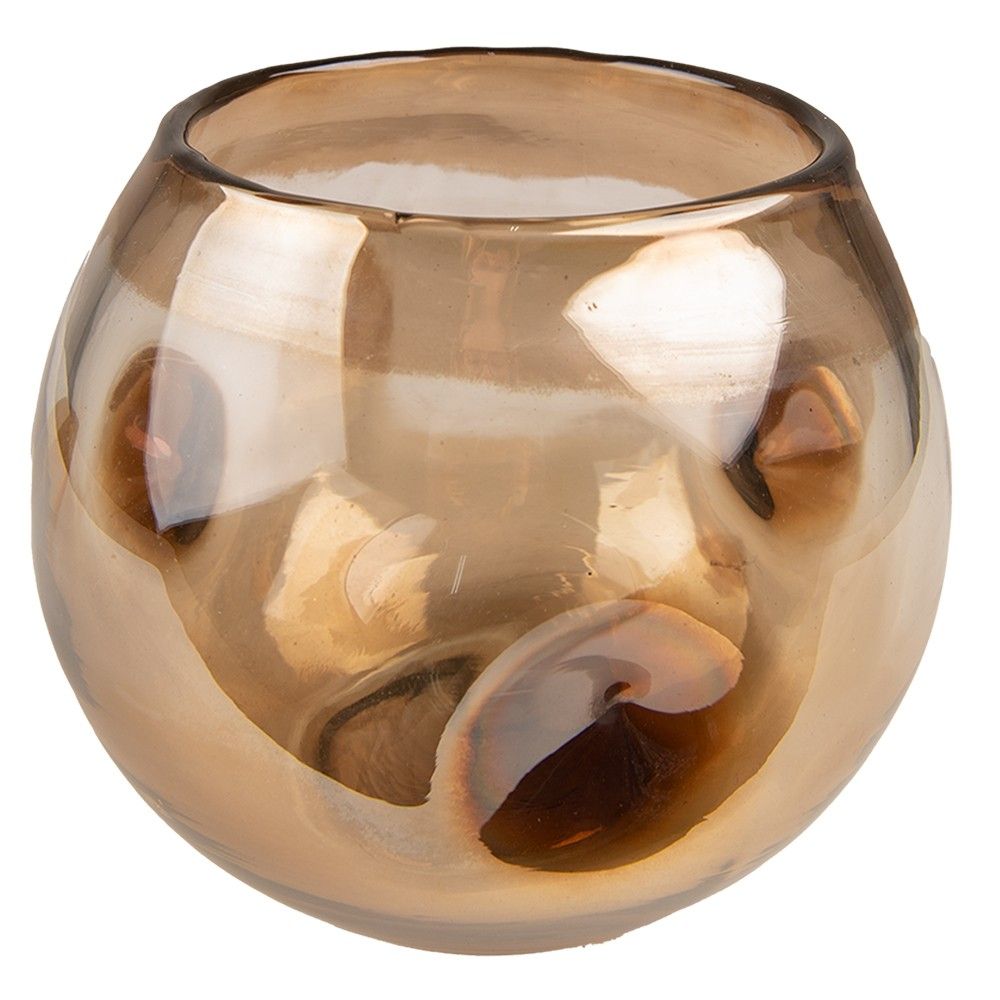 Hnědá ručně foukaná skleněná váza/ svícen - Ø 12*12 cm Clayre & Eef - LaHome - vintage dekorace