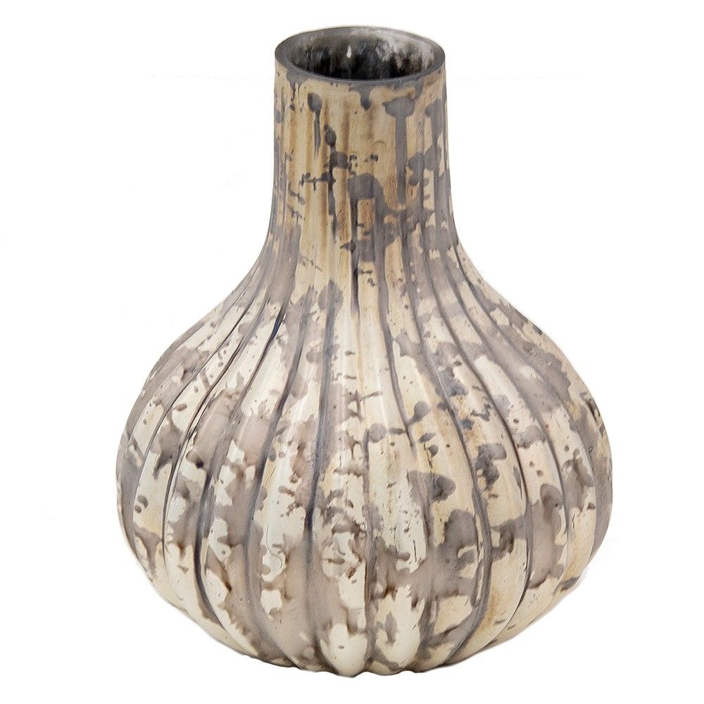 Béžovo-šedá antik dekorační skleněná váza - 11*11*15 cm Clayre & Eef - LaHome - vintage dekorace