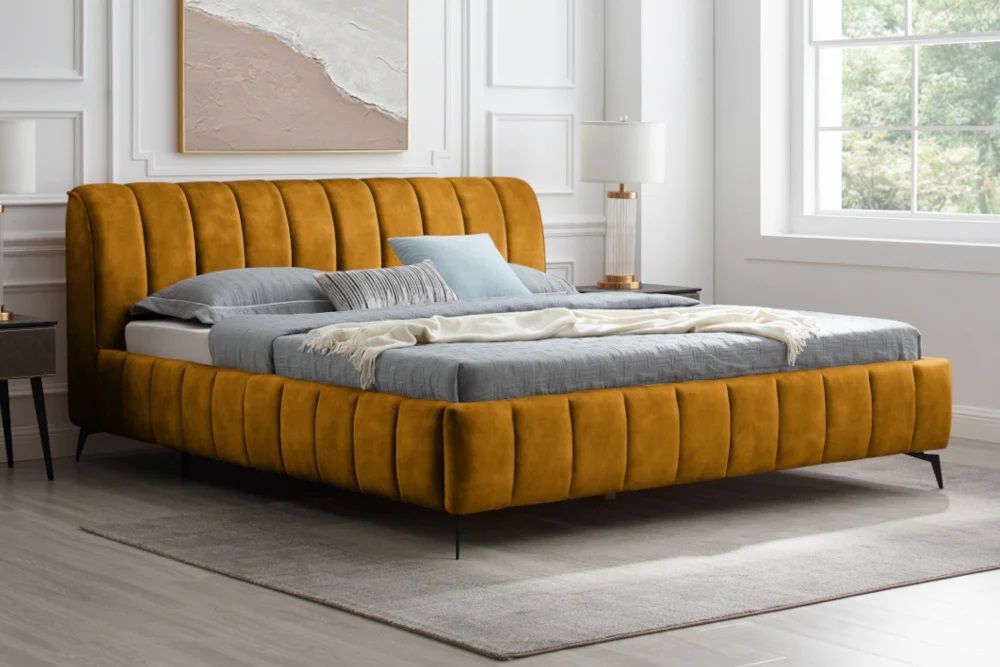 LuxD Designová postel Rotterdam 180 x 200 cm hořčičný samet - Estilofina-nabytek.cz