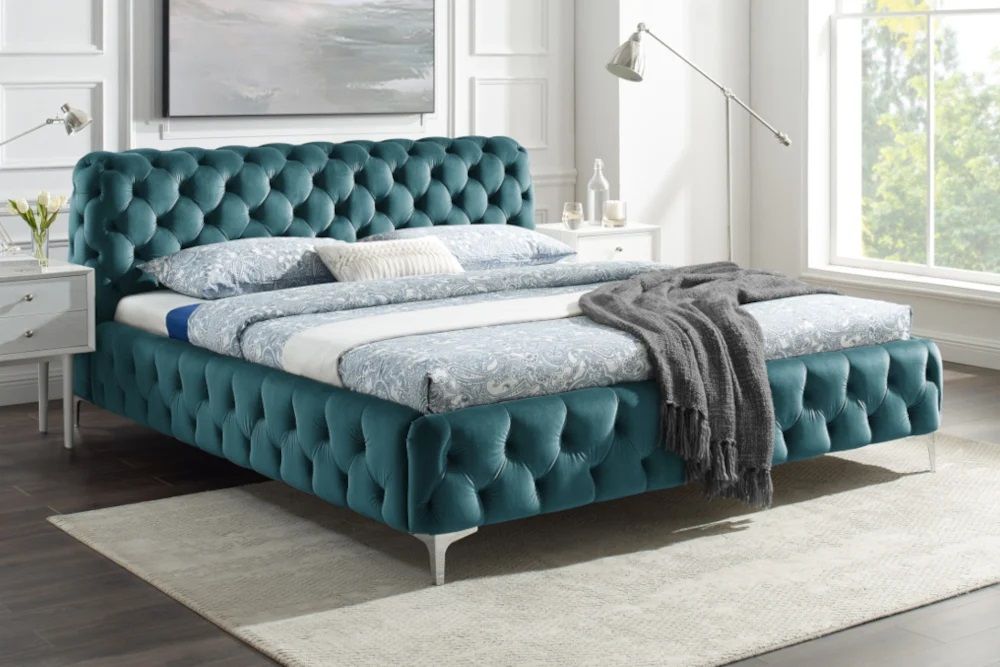 LuxD Designová postel Rococo 180 x 200 cm modrý samet - Estilofina-nabytek.cz