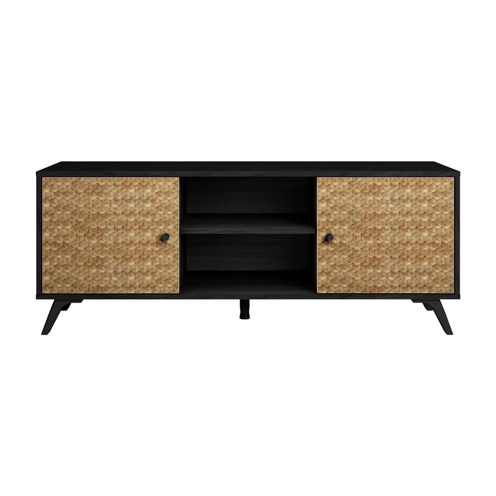 Černý TV stolek v dekoru exotického dřeva 136x53 cm Hanoi - Marckeric - Bonami.cz