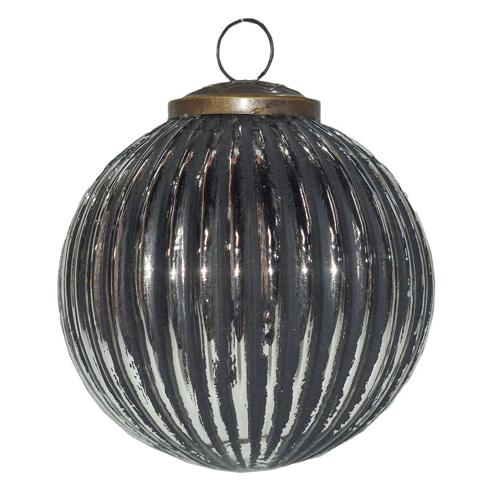 Černo-stříbrná antik skleněná ozdoba koule - Ø 10*10 cm Clayre & Eef - LaHome - vintage dekorace