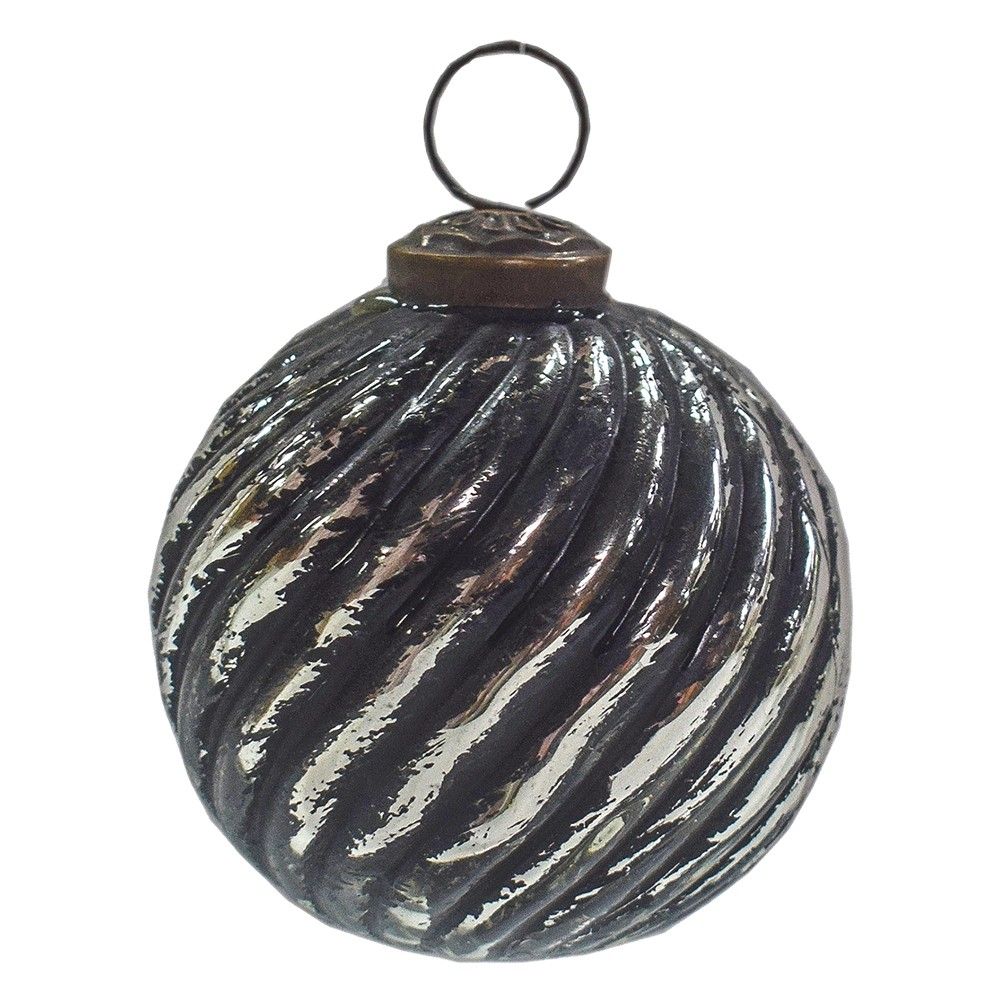 Černo-stříbrná antik skleněná ozdoba koule I - Ø 7*7 cm Clayre & Eef - LaHome - vintage dekorace