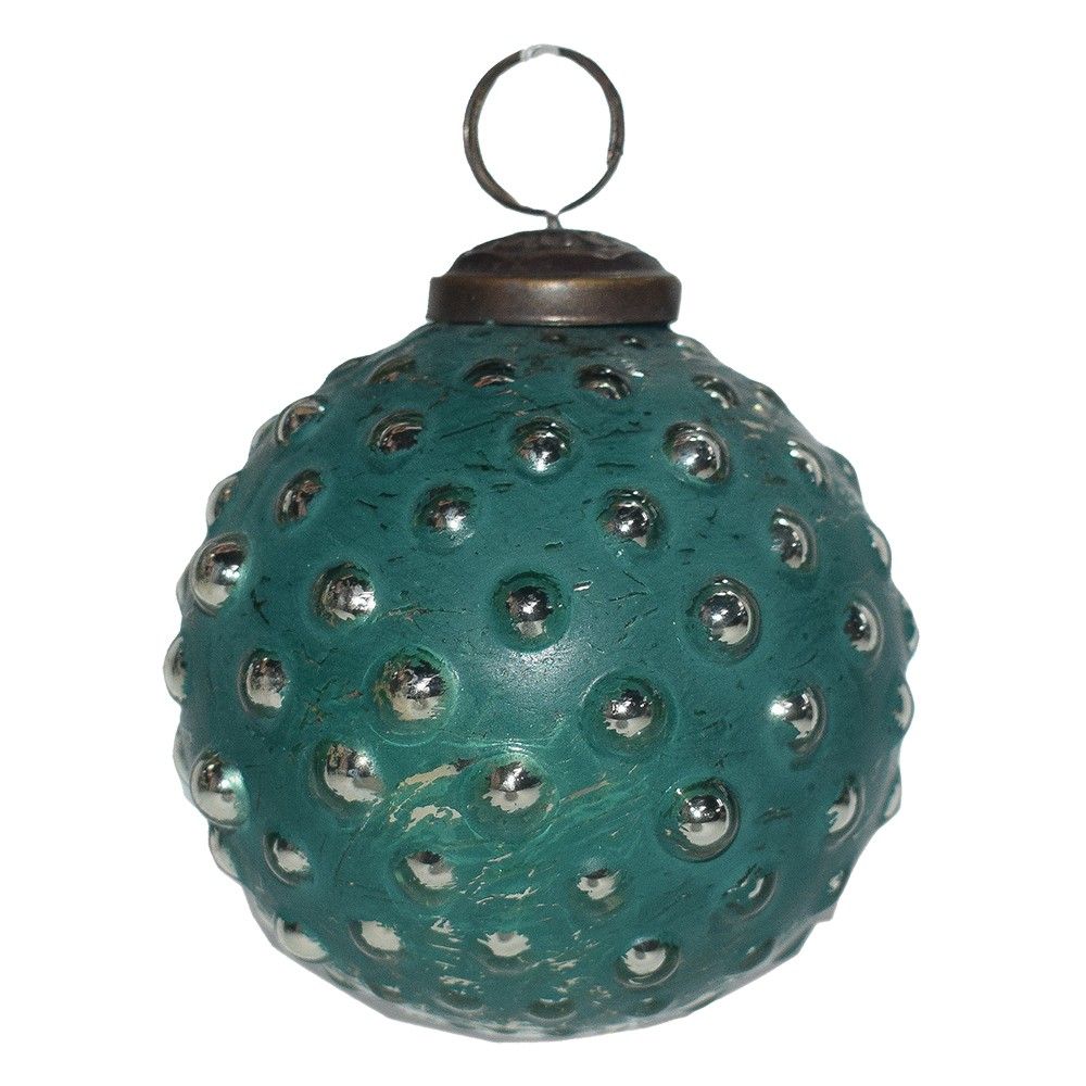 Zeleno-stříbrná skleněná ozdoba koule - Ø7*7 cm Clayre & Eef - LaHome - vintage dekorace