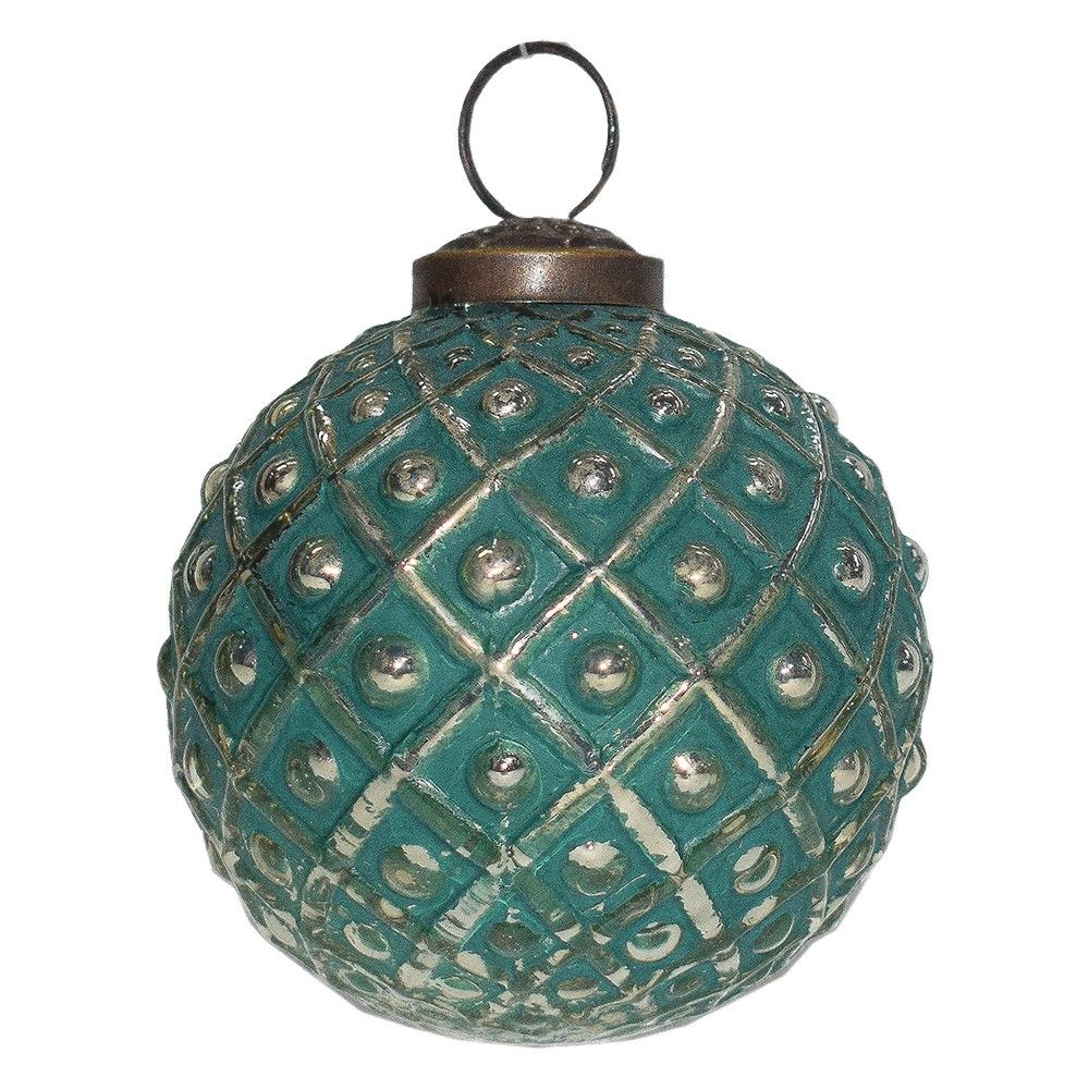 Zeleno-stříbrná skleněná ozdoba koule - Ø 7*7 cm Clayre & Eef - LaHome - vintage dekorace