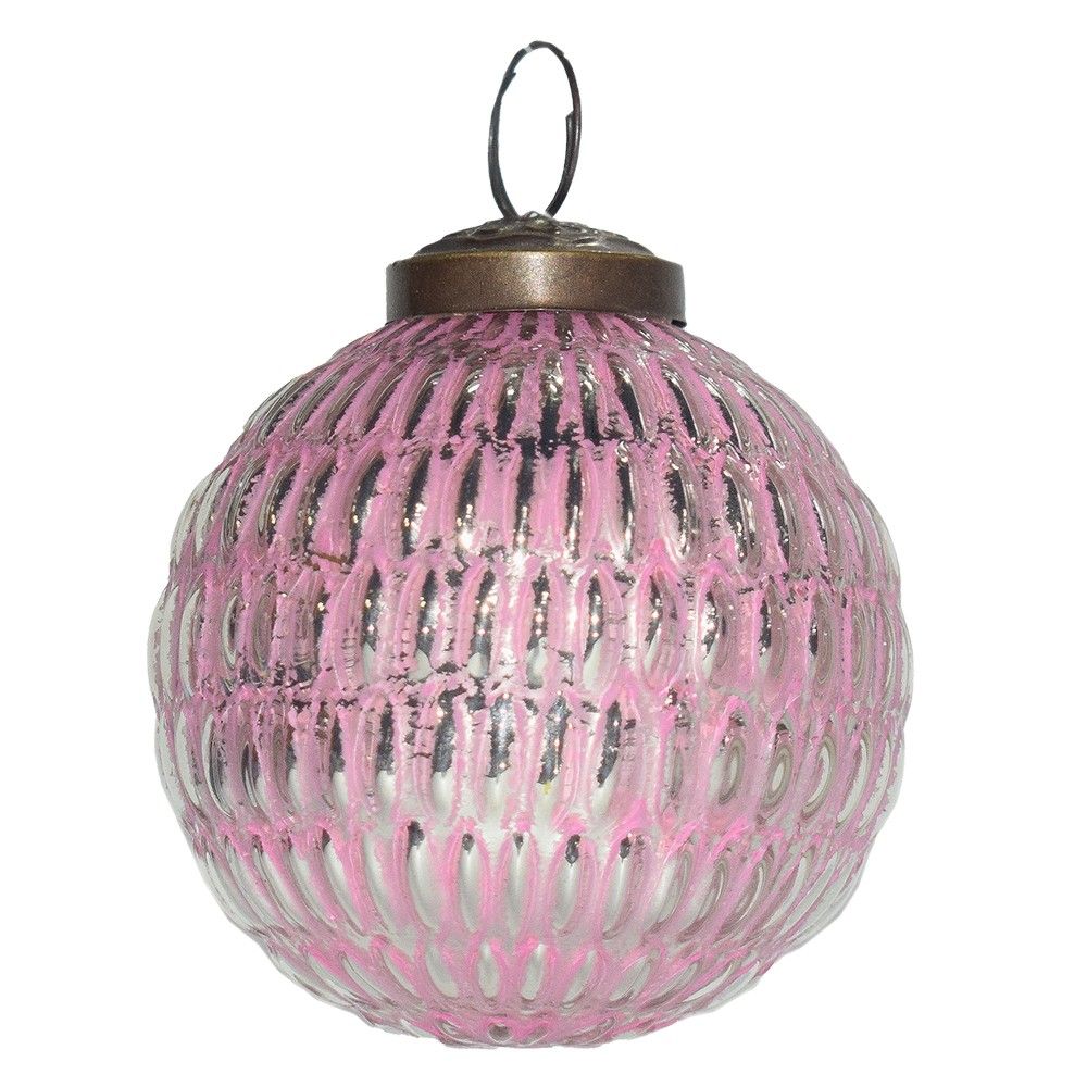 Růžovo-stříbrná skleněná ozdoba koule - Ø 7*7 cm Clayre & Eef - LaHome - vintage dekorace
