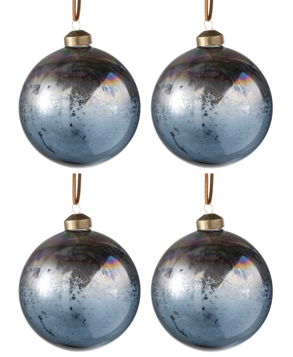 Sada 4ks modro-stříbrná antik skleněná ozdoba koule - Ø 10 cm J-Line by Jolipa - LaHome - vintage dekorace