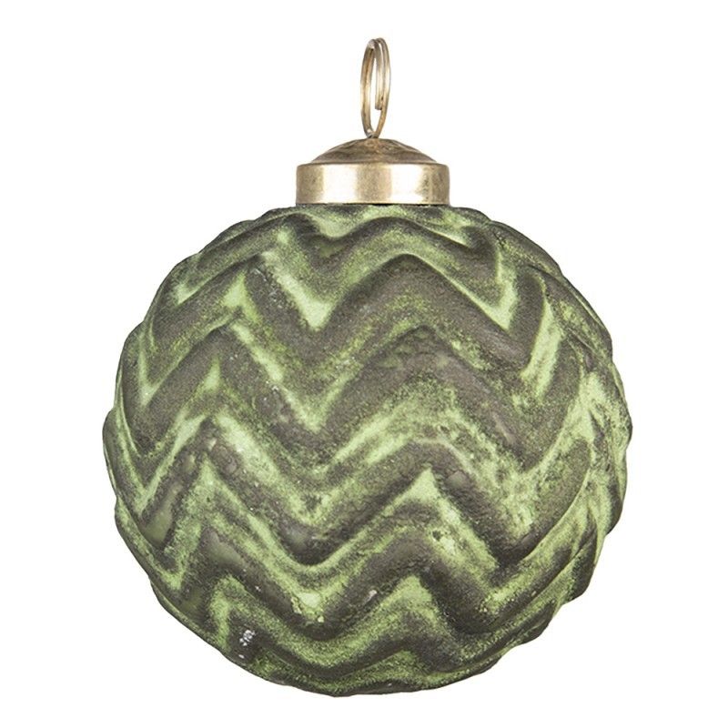 Zeleno-hnědá skleněná ozdoba koule I - Ø8*8 cm Clayre & Eef - LaHome - vintage dekorace