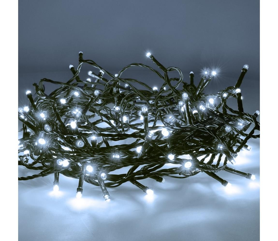  LED venkovní vánoční řetěz, 200 LED, 10m, přívod 5m, 8 funkcí, IP44, studená bílá  1V06-W-1 -  Svět-svítidel.cz