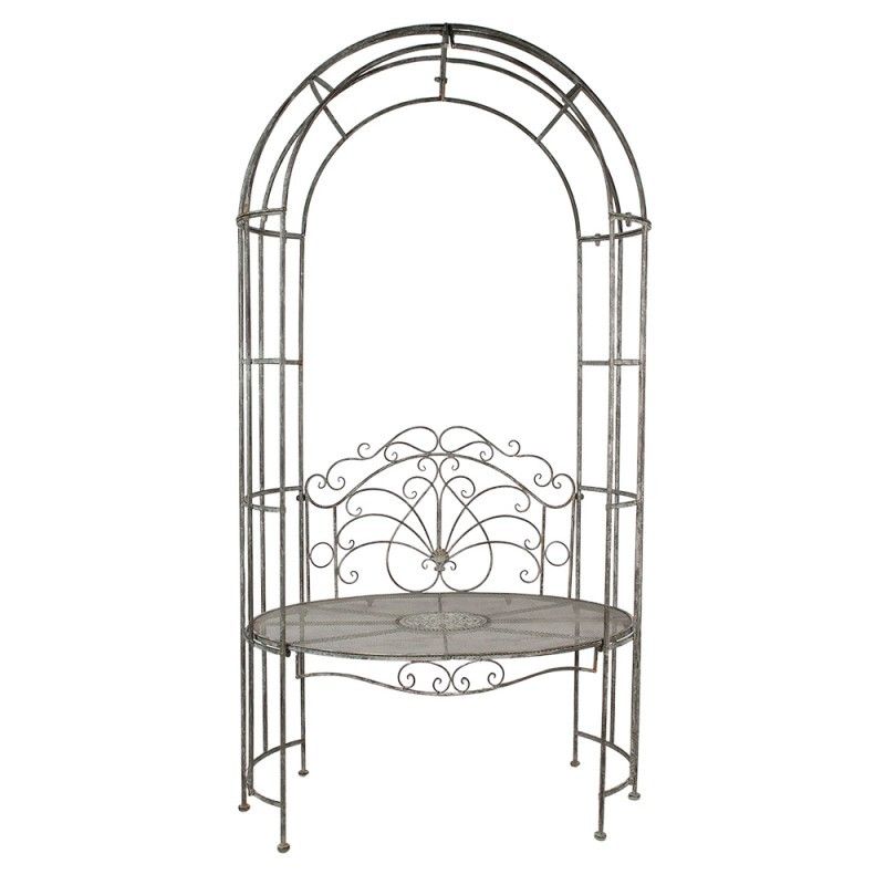 Šedá antik kovová zahradní lavice s obloukem Audrey - 104*65*204 cm Clayre & Eef - LaHome - vintage dekorace