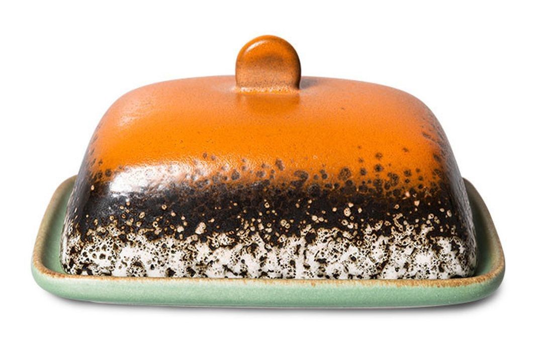 Oranžovo-hnědá keramická máslenka 70s Meteor - 15,5*12*7,5cm HKLIVING - LaHome - vintage dekorace